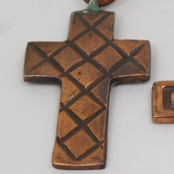 Copper Crosses (3) with Leather Ties - Picture 6 of 7